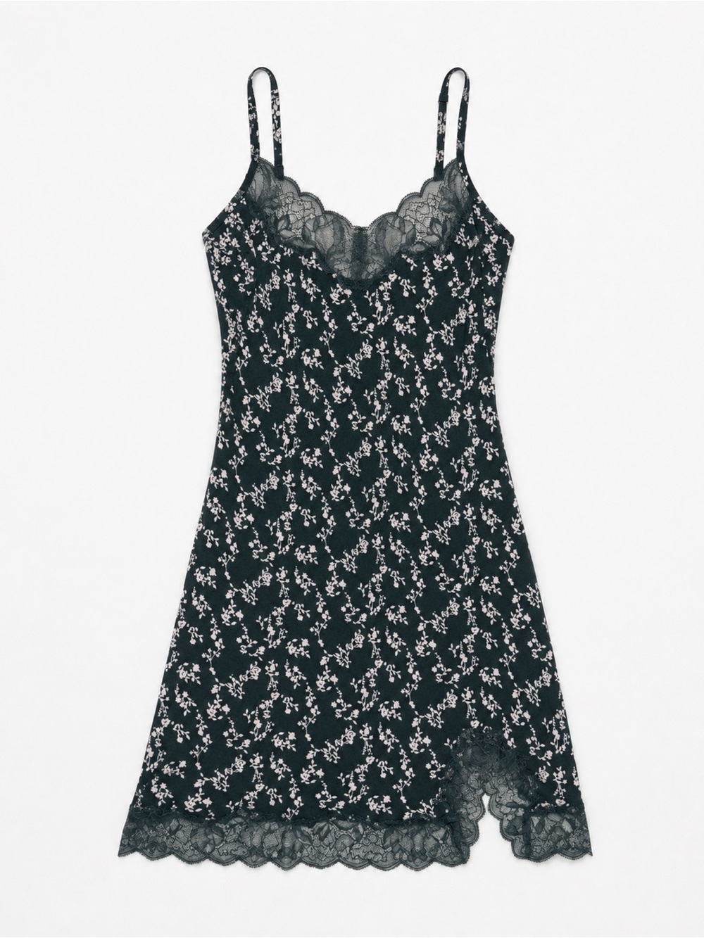 Soma Cool Nights Floral Lace Trim Sleep Chemise Nightgown Dark Green XS Soft